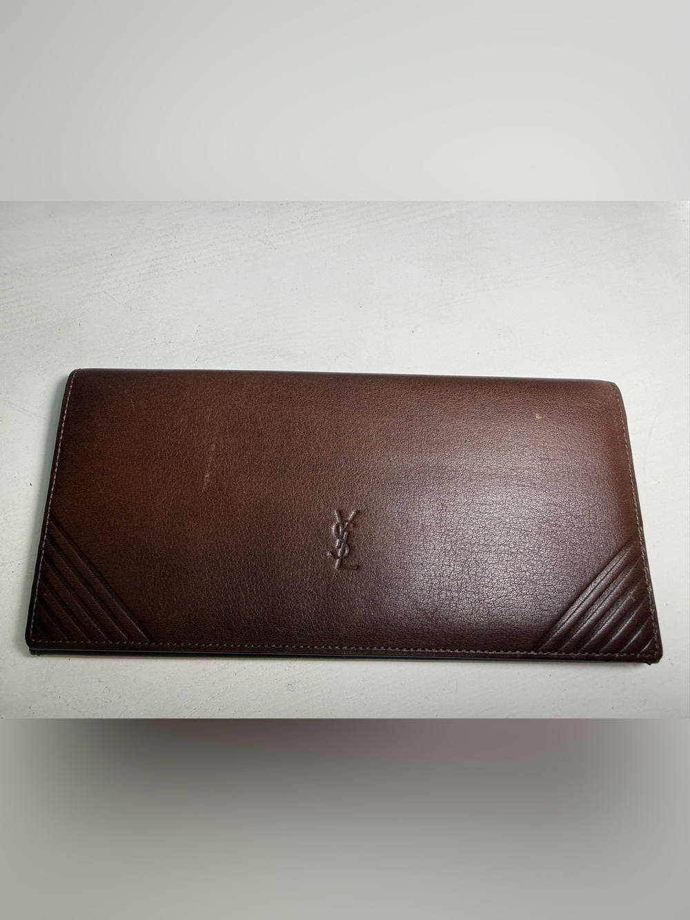 Authentic YSL Vintage Billfold Wallet Brown Leather